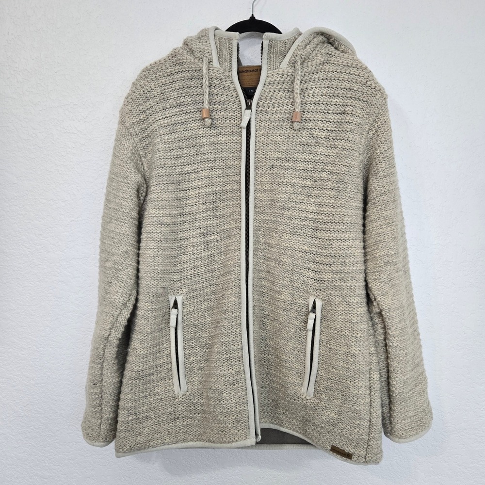 LAUNDROMAT Knitted Zip Up Hoodie Jacket‎ Oatmeal Heather Size L G
